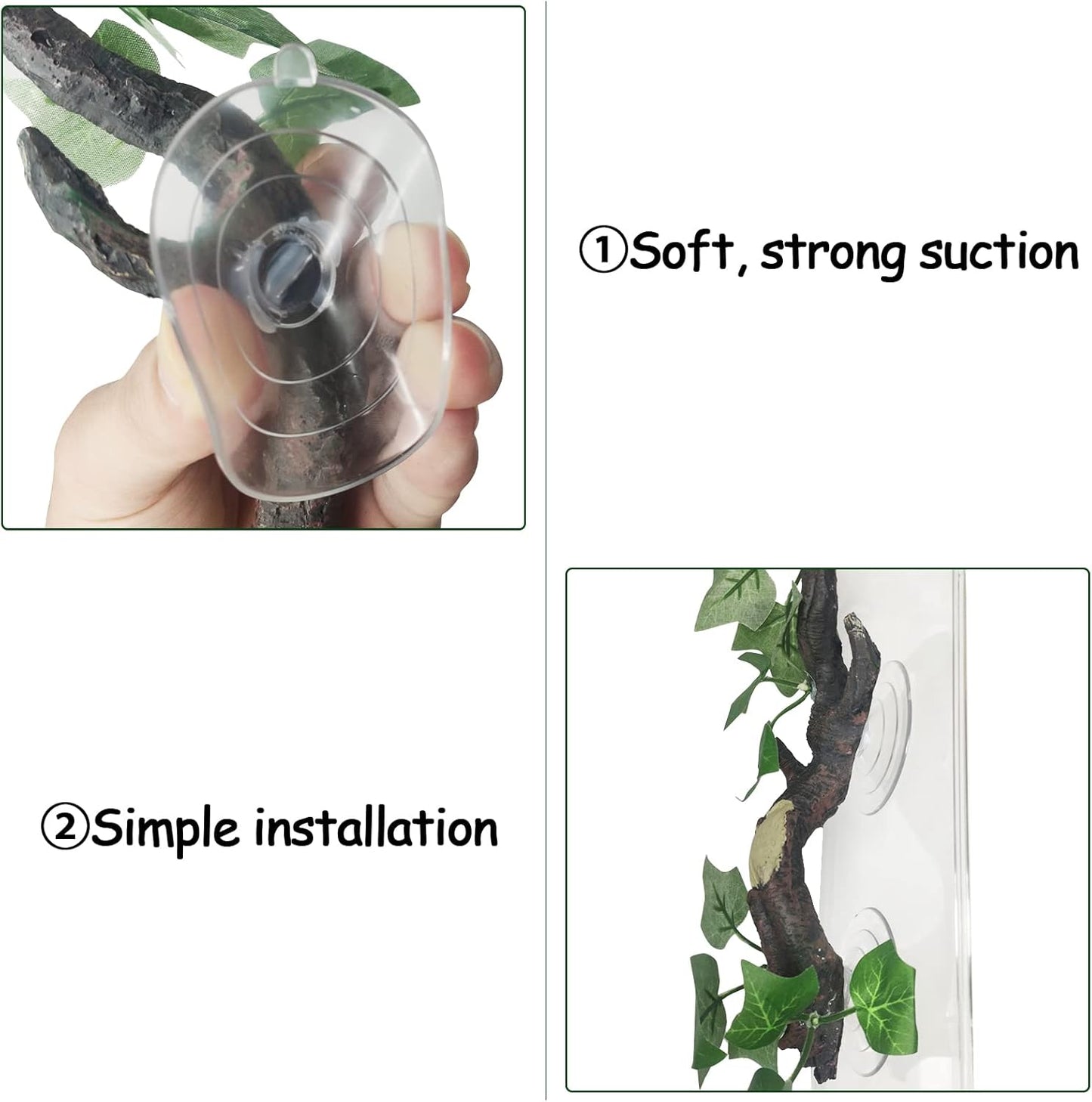 Fhiny 2 PCS Reptile Corner Branch, Resin Climb Tree Branch Decor with Leaves Tank Accessories Terrarium Plant Ornament with Suction Cup for Snake Lizard Bearded Dragons Gecko Climbing