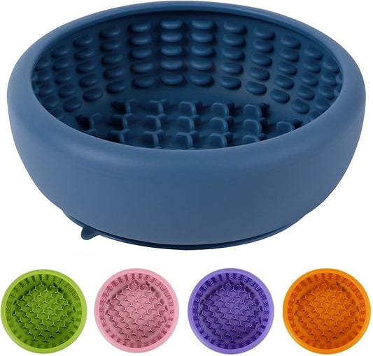 Dog Lick Bowl, ZOURYNUA Non-Slip Slow Feeder Dog Bowls, Enrichment Licking Mat for Distraction, Anxiety Relief Treat Dispenser Freezer, BPA Free Silicone & Dishwasher Safe (Dark Blue, Small)