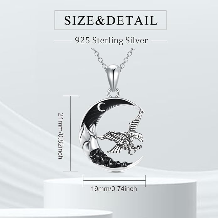 Gothic Jewelry Bat/Cat/Wolf/Dragon/Owl/Fox/Spider/Sun Pendant Sterling Silver Crescent Moon Necklace for Women Girls Black Jewelry Gifts