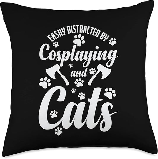 Easily Distracted By Cosplaying And Cats Figure Throw Pillow