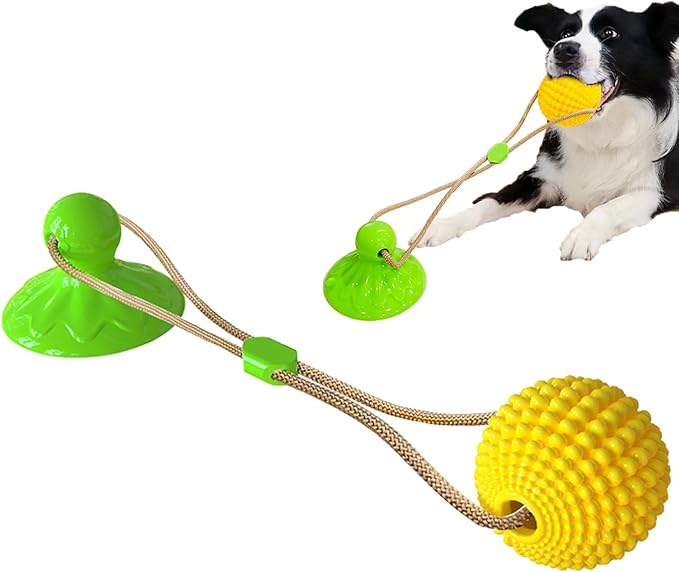Corn Ball Chew Toys for Aggressive chewers, Interactive Suction Cup Dog Tug of War Toys, Teething Rope Toys for Dog Boredom, Enrichment Teeth Cleaning for Medium Large Dogs (Green)