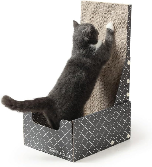 HIDE & SCRATCH 26" L Shaped Cat Scratcher Box and Cat Bed with Double-Sided Cardboard Cat Scratch Pad