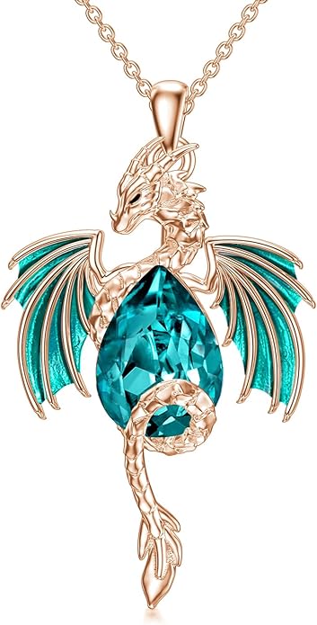 Dragon Necklace for Men Sterling Silver Birthstone Wyvern Necklace Embllished with Teardrop Shaped Crystal Jewelry for Women