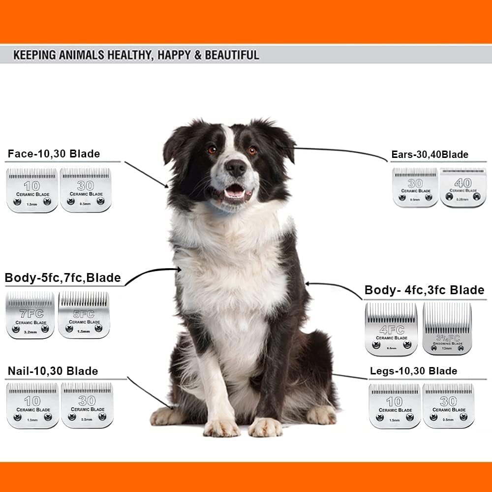 3PCS 4FC Blades Dog Grooming Clipper Replacement Blades Compatible with Andis Pet Clipper/Oster A5/Wahl KM Series Dog Clipper,Ceramic Blade & Stainless Steel Blade