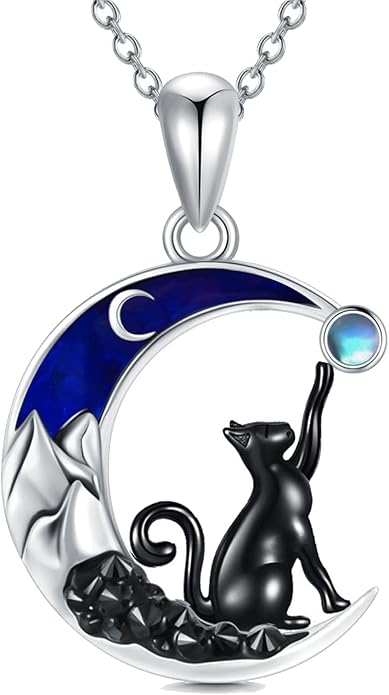 Gothic Jewelry Bat/Cat/Wolf/Dragon/Owl/Fox/Spider/Sun Pendant Sterling Silver Crescent Moon Necklace for Women Girls Black Jewelry Gifts