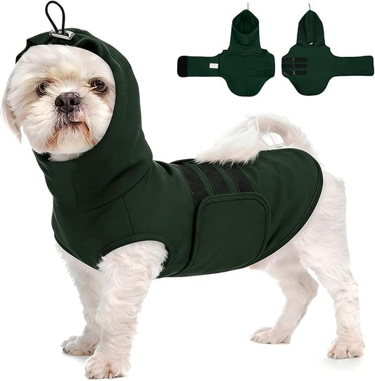 Anxiety Vest for Small Dogs-S | Anxiety Shirt with Hood Ear Cover,Sleeveless Lightweight Calming Vest for Strangers,Storm,Travel,Breathable for All-Seasons (DarkGreen)