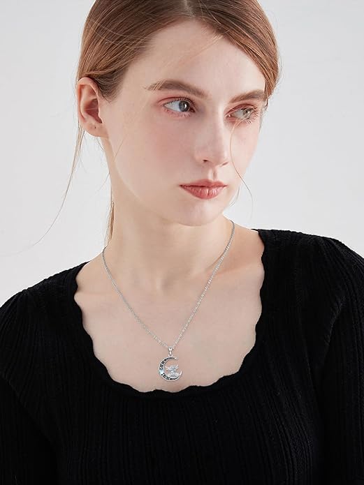 Fox/Cat/Axolotl/Sloth/Panda Necklace Crescent Moon Necklace 925 Sterling Silver Cute Animal Jewelry as Birthday Mothers Day Gifts for Women