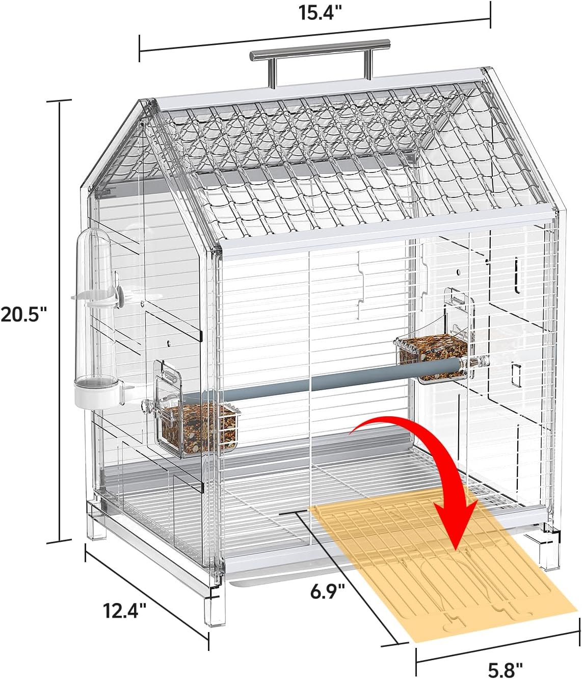 20.5 inch Pet Small Bird Cage, Parrot Cage, Portable Bird Carrier, Temporary Bird Cage in Car, for Home, Outing, Pet Clinic, Temporary Placement, for Small Medium Birds, Green
