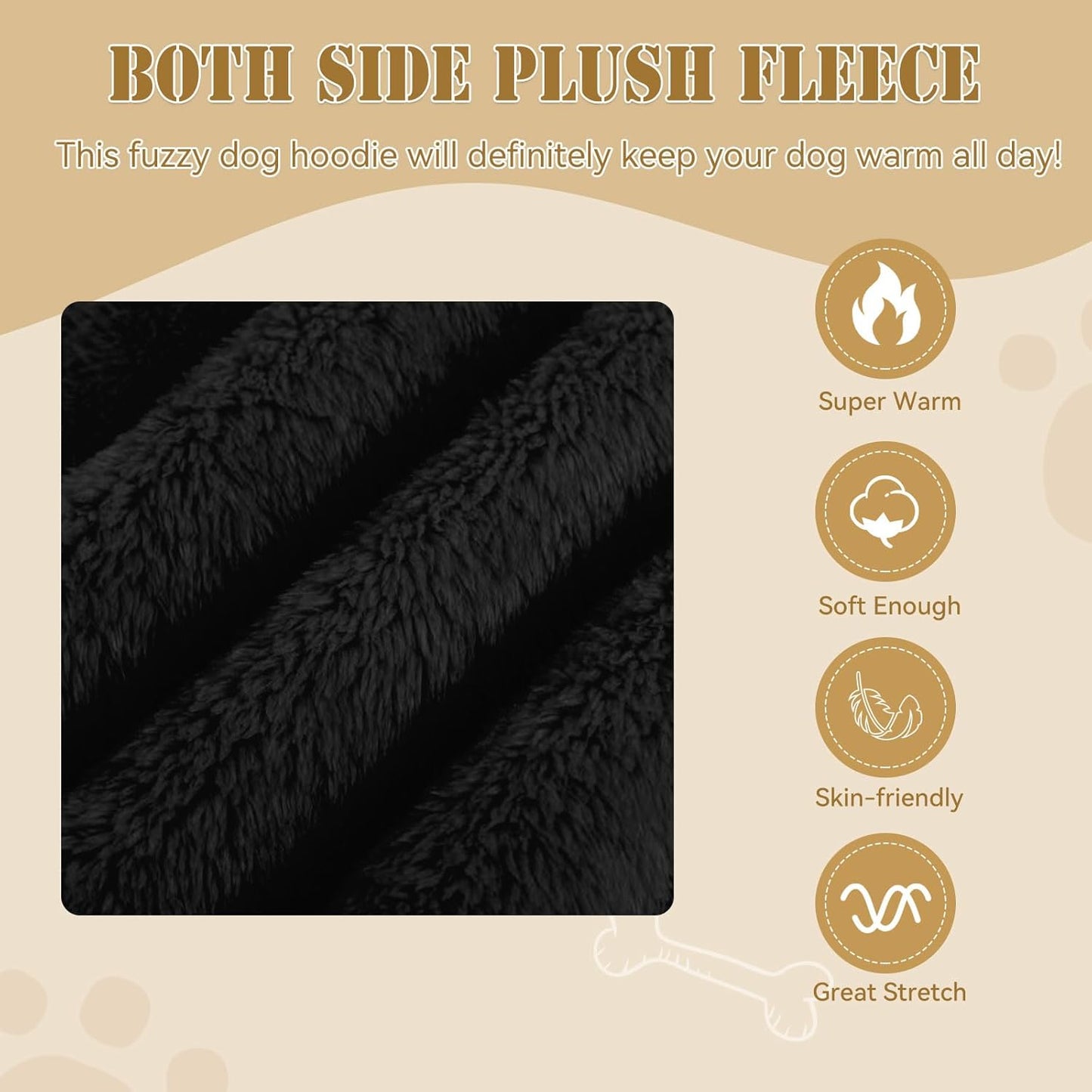 Fuzzy Dog Sweaters for Large Dogs Pet Hoodie Clothes Warm Soft Pet Coats Hooded Sweatshirt Dog Sweaters for Extra Large Dogs(Black-XL)