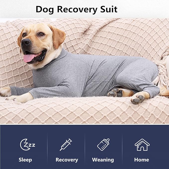 Dog Recovery Suit, Abdominal Wound After Surgery Wear, Prevent Licking Wounds, E-Collar & Cone Alternatives, Long Sleeve Postoperative Shirts Dog Bodysuit Prevent Shedding(Medium, Grey)