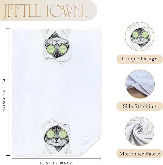 Funny Cucumber Cat Bathroom Hand Towels, Cat Mom Lady Lovers Gifts for Women, Cute Bathrobe Kitten Hand Towels for for Bathroom Washroom Restroom Decor, 16x24 Inch