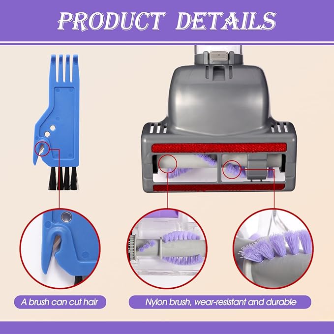 Upgraded Pet Hair Power Brush Tool Attachment for Shark Navigator Lift-Away Deluxe Upright NV360 NV350 NV352 NV356E NV370 NV22L UV420 UV410 UV440 Vacuum Replacement Parts Numbers 119FFJ Purple
