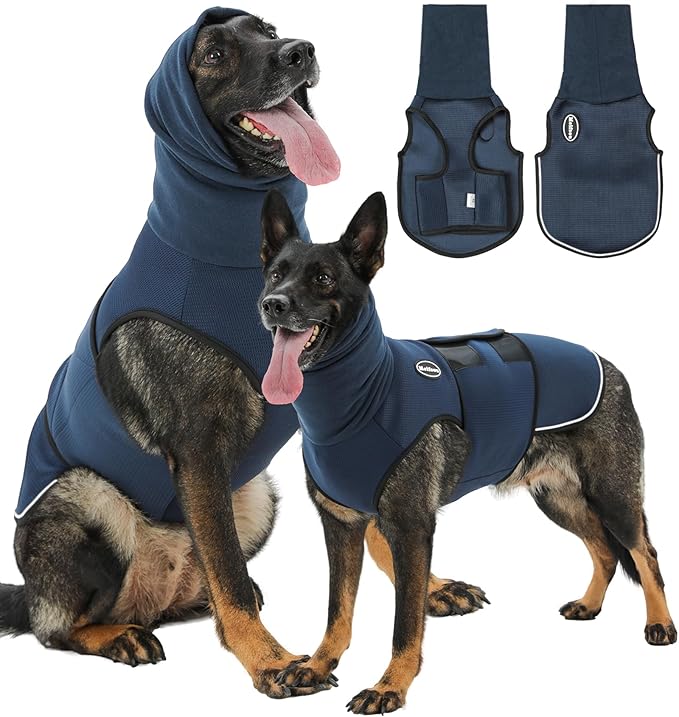 Dog Anxiety Vest with Hood, Skin-Friendly Thunder Jacket for Dogs, All-in-One Dog Calming Shirt with Hood for Thunder, Fireworks, Separation - Keep Pet Calm Without Medicine, Dark Blue, 3XL