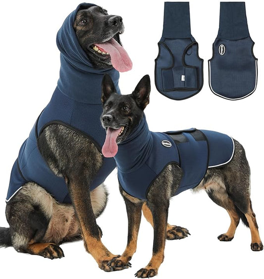 Dog Anxiety Vest with Hood, Skin-Friendly Thunder Jacket for Dogs, All-in-One Dog Calming Shirt with Hood for Thunder, Fireworks, Separation - Keep Pet Calm Without Medicine, Dark Blue, 2XL
