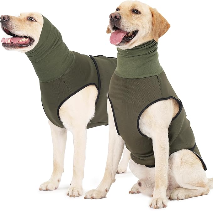 ROZKITCH Dog Calming Hoodie, Anti-Anxiety Vest for Storms & Fireworks, Adjustable Breathable Dog Shirt with Ear Wrap for Comfort ArmyGreen M
