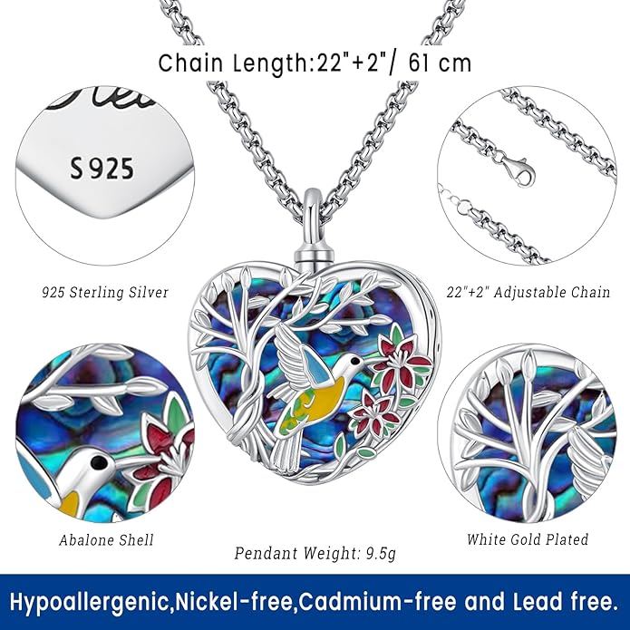 Eusense Cremation Jewelry for Ashes Urn Necklace to Put Ashes In 925 Sterling Silver Memorial Pendant Heart Urn Necklaces for Ashes Necklace for Women Men