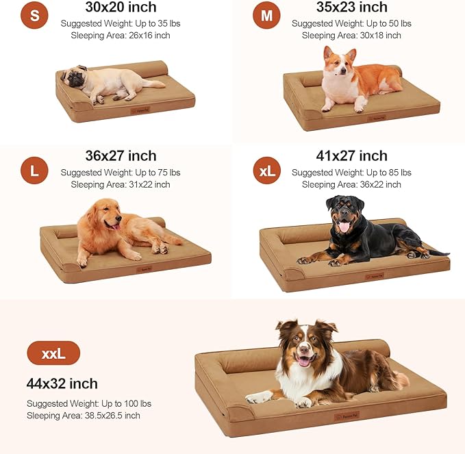 Orthopedic Dog Bed for Large Dogs, 36"x27"x6" Memory Foam Pet Bed with Washable Microsuede Cover, TPU Waterproof Liner & Nonskid Bottom, for Indoor, Outdoor, Crate ＆ Car Use, Khaki