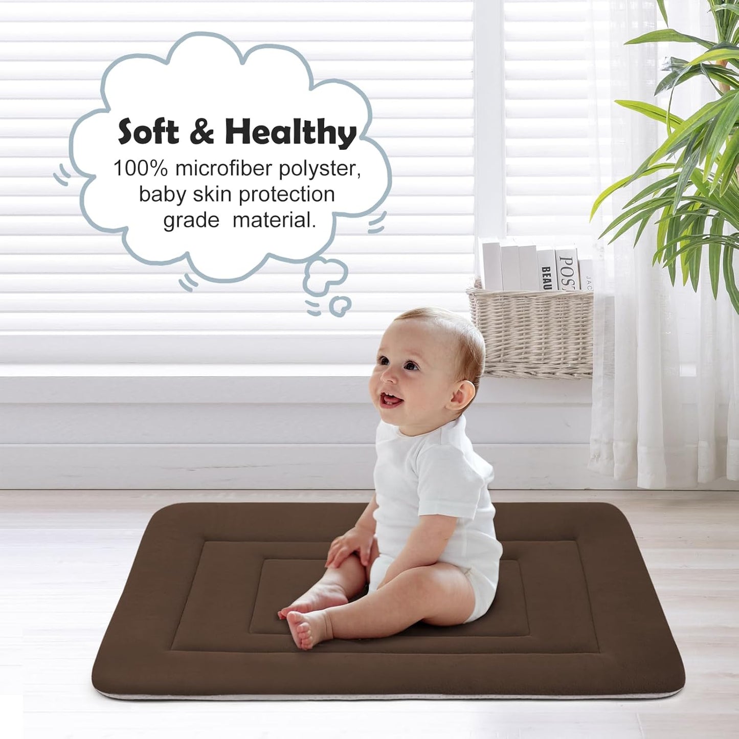 JoicyCo Soft Dog Crate Bed Pad Mat, 48 in Non-Slip Bottom Washable for Extra Large Dogs, Pet Mattress Kennel Pad, Dark Brown