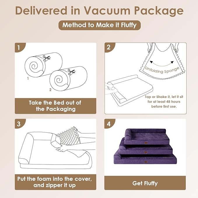 EHEYCIGA Orthopedic Dog Bed Medium Size Dogs, Memory Foam Dog Bed with Washable Removable Cover, Waterproof Pet Sofa Couch for Crate with Nonskid Bottom, 30x20x6, Purple
