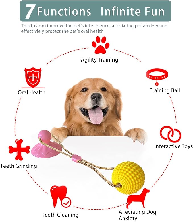 Corn Ball Chew Toys for Aggressive chewers, Interactive Suction Cup Dog Tug of War Toys, Teething Rope Toys for Dog Boredom, Enrichment Teeth Cleaning for Medium Large Dogs (Pink)