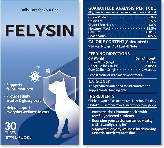 Doctor By FELYSIN (Feline + L-lysine) L-lysine for Cats Lysine Supplements Immune Support Allergy Relief Sneezing Runny Nose Watery Eyes Respiratory Treatment with Beta-glucan, 30 Lickable Formula