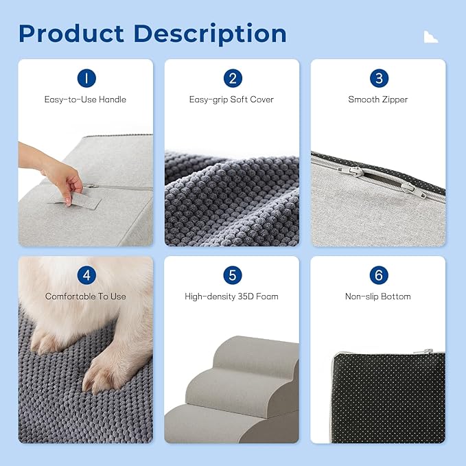 Dog Stairs for High Beds - Pet Stairs Ramp for Couch, 35D Foam Dog Steps for Small to Large Pets, with Non-Slip Bottom Brown, 5 Steps