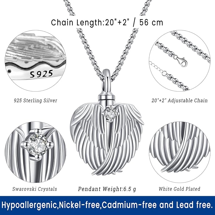 Eusense Cremation Jewelry for Ashes Urn Necklace to Put Ashes In 925 Sterling Silver Memorial Pendant Heart Urn Necklaces for Ashes Necklace for Women Men