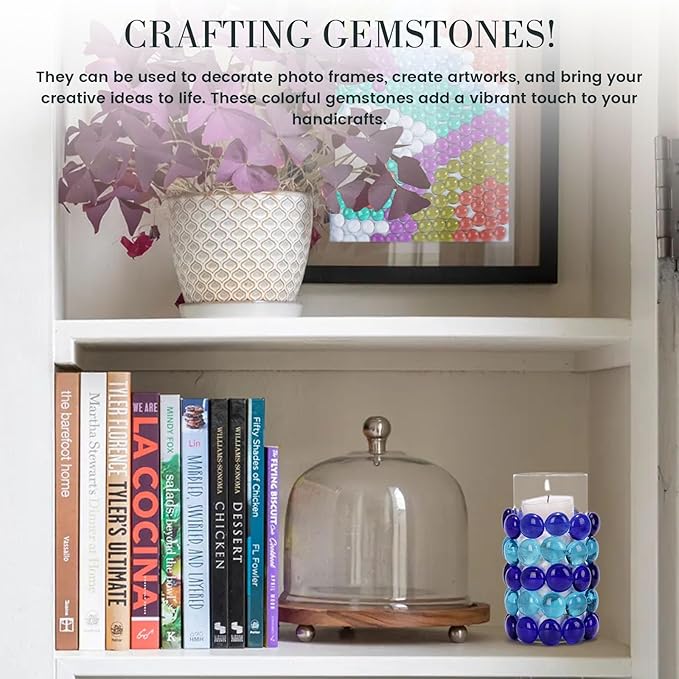 FUTUREPLUSX 0.97 pounds, Flat Glass Marbles, Blue Mixed Gemstone Vase Fillers Beads Decorative Glass Pebbles Floral Fish Tank Rocks for Vases Table Scatter Aquarium Decor