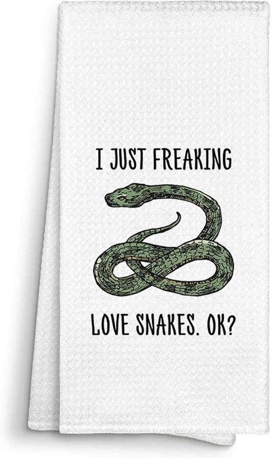 I Just Freaking Love Snakes Kitchen Towels Decorative Gifts for Snake Lovers 16x24, Snake Dish Towel Cloths Dishcloths Tea Towel, Snake Bathroom Kitchen Hand Towel Decor