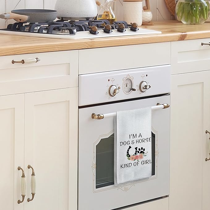 Gifts for Dog Lovers Horse Lovers Kitchen Towels, I'm a Dog and Horse King of Girl Hand Towels, Dog Gifts Horse Gifts for Girls Women Dish Towels Tea Towels for Kitchen, 16x24inch