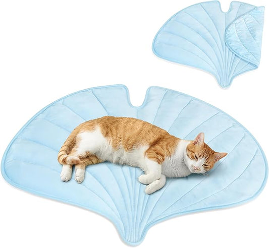 PetAmi Dog Cooling Mat, Ginkgo Leaf Shape, Reversible Cooling Nylon Blanket Soft Fleece Pet Pad for Dogs Cats, Summer All Season Use Q-Max>0.3, Small 35x40 in, Light Blue