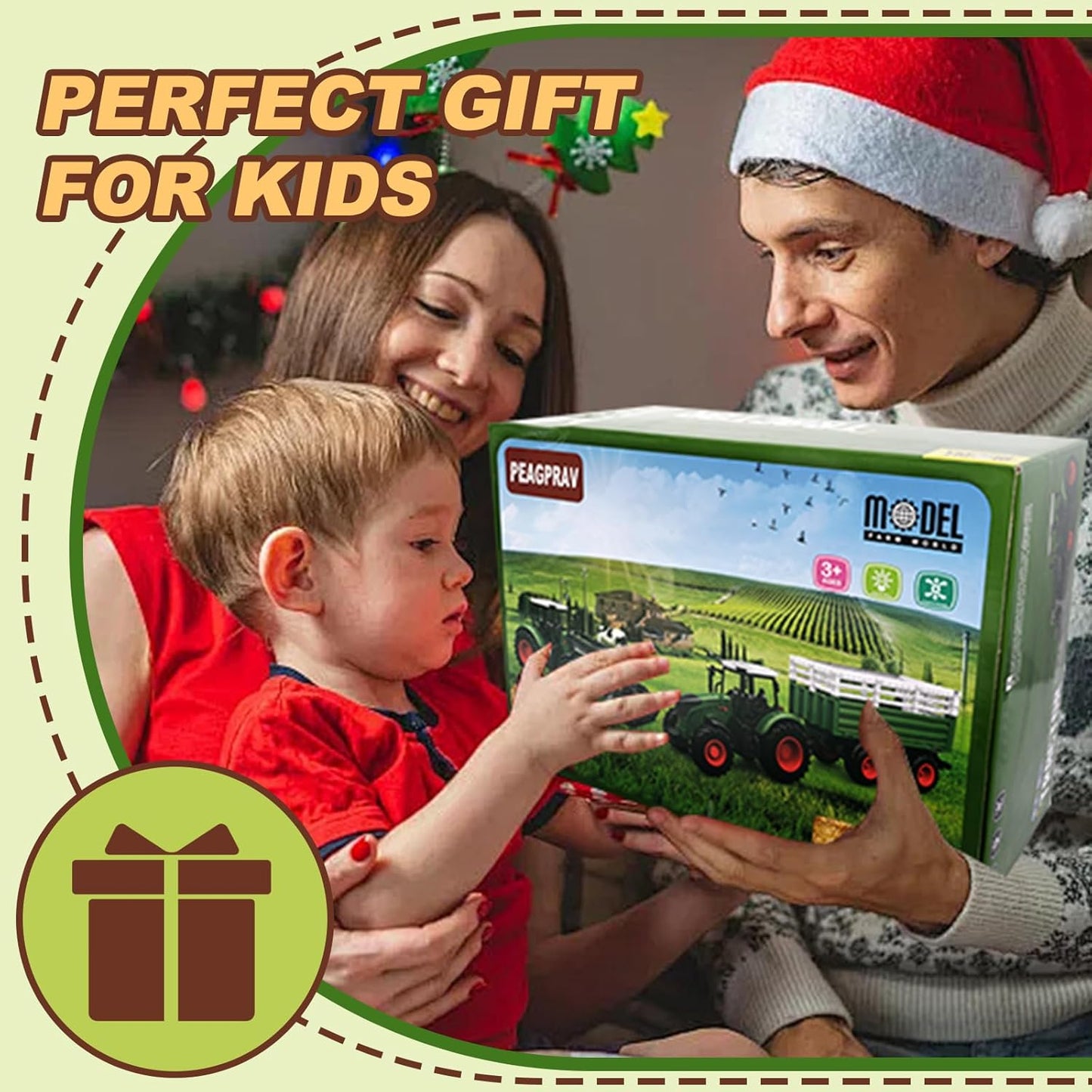 Farm Toys Tractor with Trailer-16.5 Inches Tractor Playset 1/24 Scale Gripper Frontloader Spreader for Boys Kids Toddlers Age 3-7 Years Old