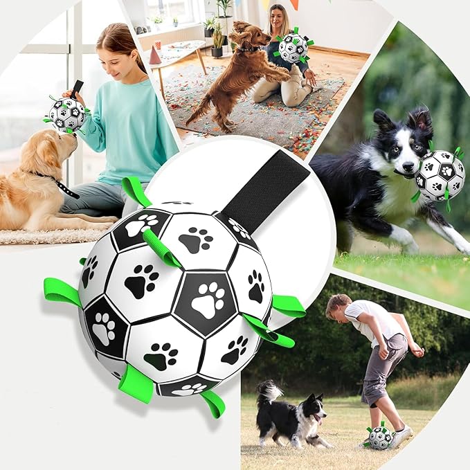 Dog Toys, World Cup Soccer Ball with Straps, Interactive Lightweight Dog Toys for Outdoor Play, Tug of War, Puppy Birthday Gifts, Water Toy - Ideal Pet Gift for Large Dogs (8 Inch)