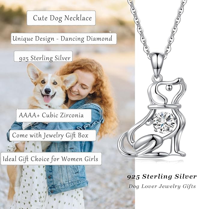 jiamiaoi 18K White Gold Plated Cat Necklace 925 Sterling Silver Diamond Cat Necklace Silver Cat On Moon Necklace for Women Gift for Birthday/Christmas, Come with Gift Box