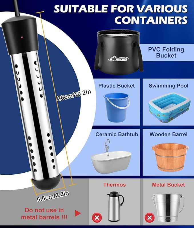 2026 Upgraded Portable Shower for Camping with Heater, Rechargeable Camping Shower with Intelligent LED Display, 5 Gal Foldable Bucket, 4 Spray Modes, Portable Shower for Travel, Pet Bath, Car Washing