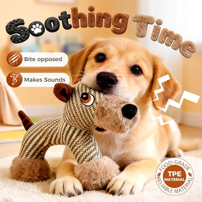 Linen Safari Companions Dog Toys, Durable Linen Dog Toy with Squeaker for Small Medium Large Dogs, Chew Resistant Animal Shaped Toys for Aggressive Chewers Puppy Anxiety Relief (Dog)