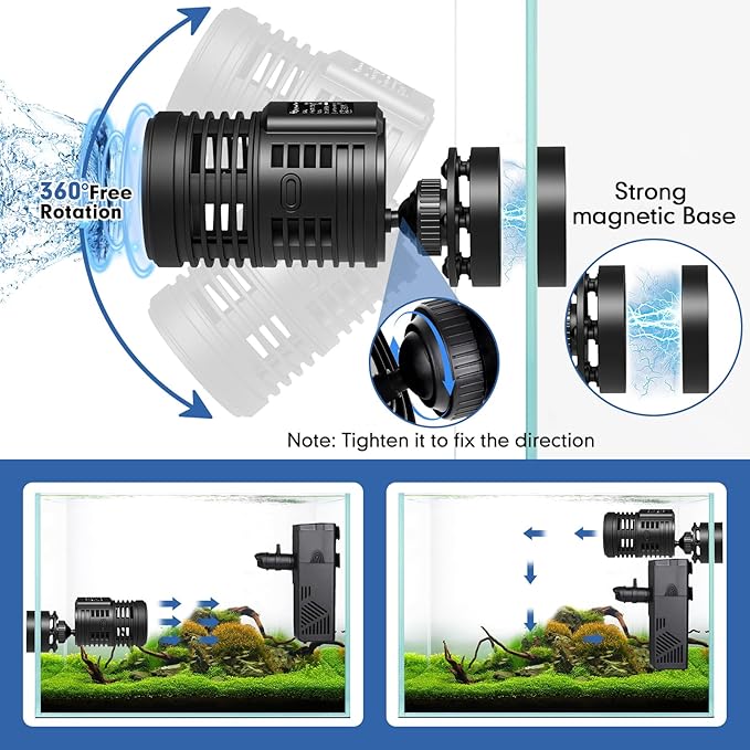 hygger 1320GPH Aquarium Wave Maker Pump with Strong Magnetic Suction Base, Ultra-quiet 360 Degree Rotating Submersible Power Head, for 20-60 Gal Freshwater Saltwater Tank