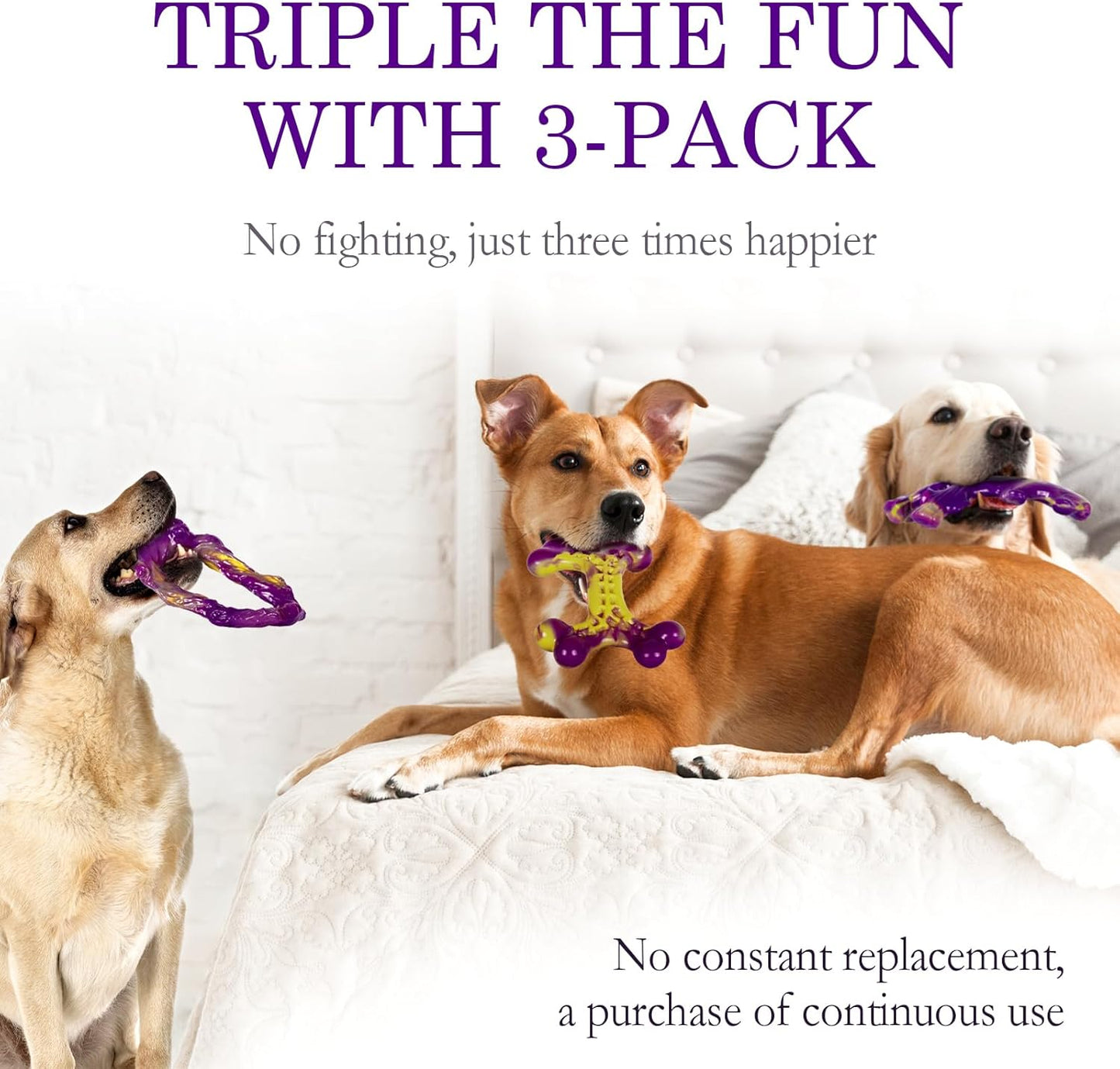 Frienhund Tough Dog Toys for Aggressive Chewers 3 Pack, Indestructible Dog Toy for Large Dogs, Bacon Flavored, Keeps Dogs Busy