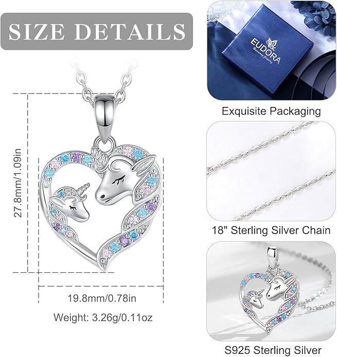 EUDORA Sterling Silver Mother Daughter Necklace for Women, Mama Son Daughter Necklace Pendant for Mom and Daughter,Mom Jewelry from Daughter Mother's Day Gift for Mother Daughter Aunt Grandma