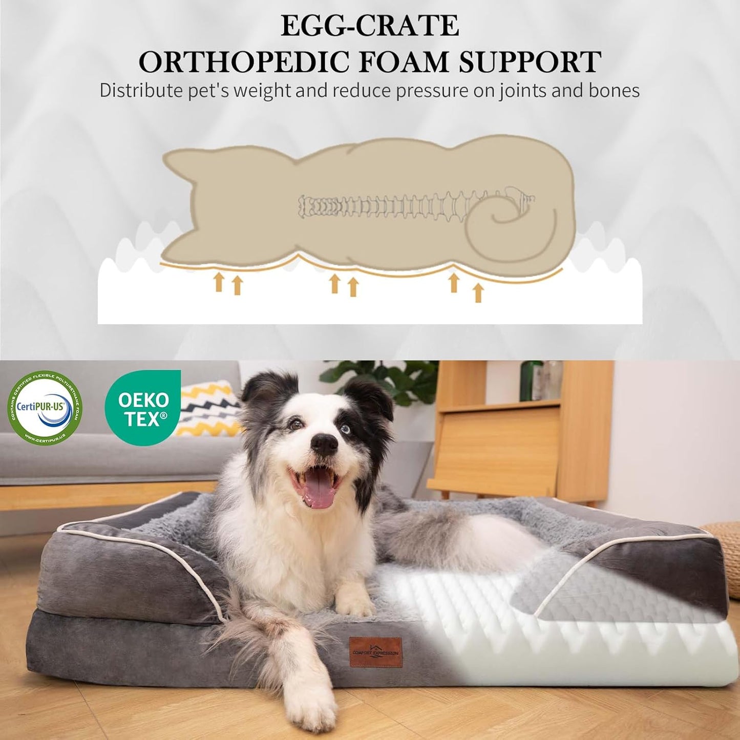 Comfort Expression Small Dog Beds Waterproof Orthopedic Foam Dog Sofa Beds for Small Dogs Comfy Pet Bed with Washable Removable Cover & Non-Slip Bottom(X-Small,Grey)