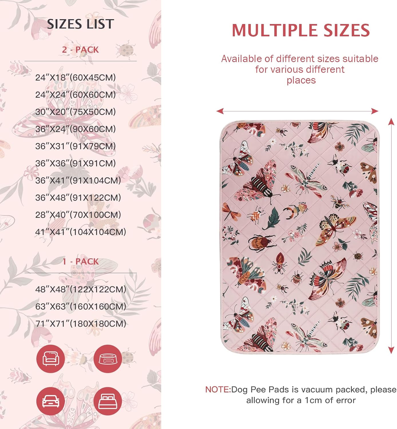 IEUUMLER Washable Pee Pads for Dogs, 1 Pack Insect Pattern Reusable Waterproof Puppy Potty Pads, Non-Slip Absorbent Pet Training Pads for Playpen Crate Bed EU014