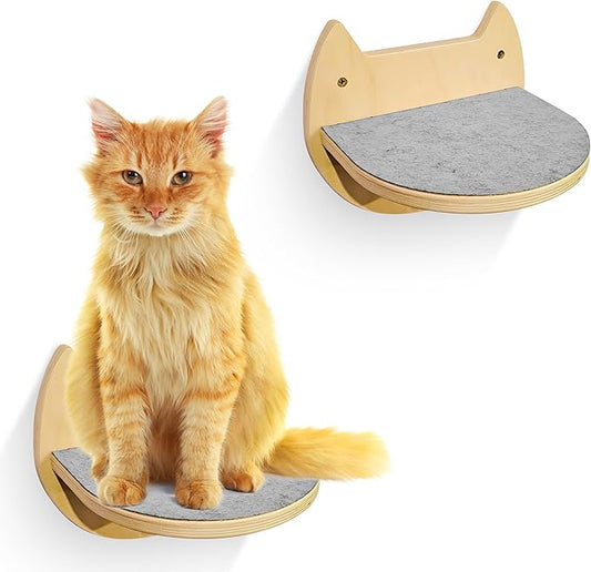 Cat Wall Steps – 2-Pack Wood Wall Mounted Cat Shelves & Floating Cat Stairs, Space-Saving Climbing Furniture for Large Cats