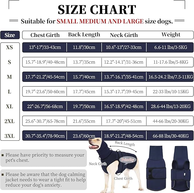 ROZKITCH Breathable Dog Anxiety Jacket, Soft Pet Calming Vest for Fireworks Travel Storms with Adjustable Fit & Ear Protection for Anxiety Relief NavyBlue 3XL
