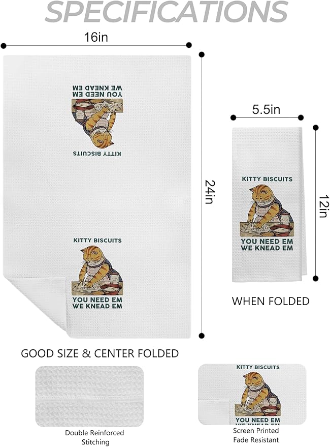 Funny Cat Kitchen Towels - Cat Lady Gifts, 16x24 Inch