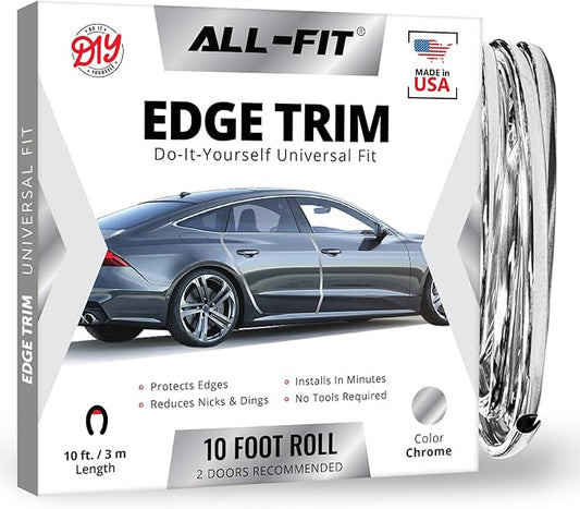 All-Fit Automotive Car Door Edge Protector – Universal DIY Edge Trim to Prevent Scratches & Dings – Flexible Adhesive Molding Trim for Cars, Trucks & SUVs (10 Ft - Chrome)