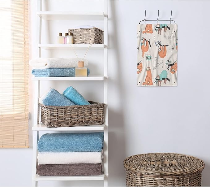 AOYEGO Sloth Towels Cute Sloth On Tree Branch Music Slow Down Soft Highly Absorbent Large Hand Towels for Bathroom Hotel Gym and Spa 15x30 Inch