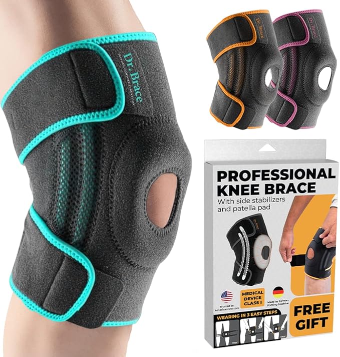 DR. BRACE ELITE Knee Brace with Side Stabilizers & Patella Gel Pads for Maximum Knee Pain Support and fast recovery for men and women-Please Check How To Size Video (Earth, Small)