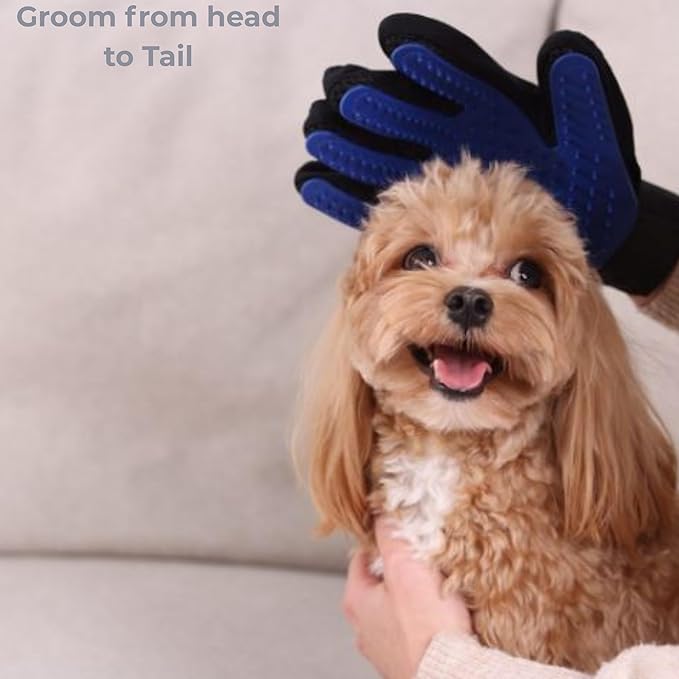 Pet Grooming Glove for Dogs, Cats & Horses – 2-in-1 Deshedding & Massage Mitt – Soft Silicone Tips – Left & Right Hand Set + Bonus Detail Tool