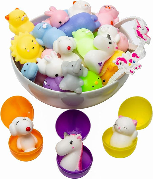 Easter Basket Stuffers - 3 Surprise Eggs Easter Egg Fillers Mochi Squishies 16pcs Mini Kawaii Cat Stress Relief Unicorn Party Favors Kids Easter Gift Teens, Classroom Prize, Toys Claw Machine Prizes