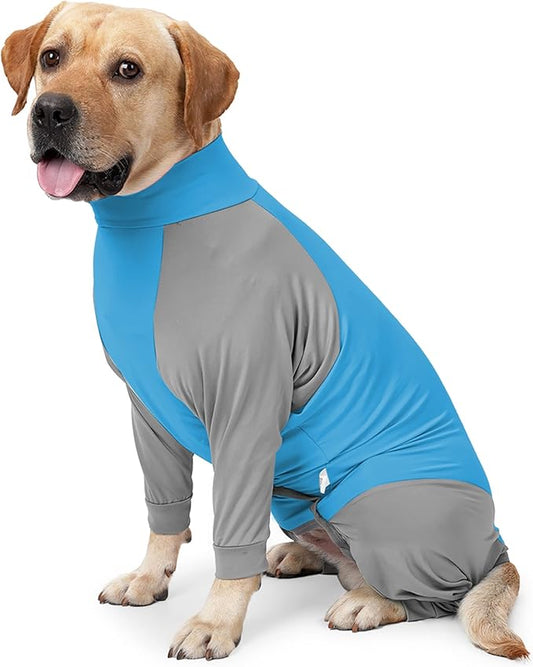 Dog Recovery Suit, Abdominal Wound After Surgery Wear, Prevent Licking Wounds, E-Collar & Cone Alternatives, Long Sleeve Postoperative Shirts Dog Pajamas Prevent Shedding(Large, Blue)